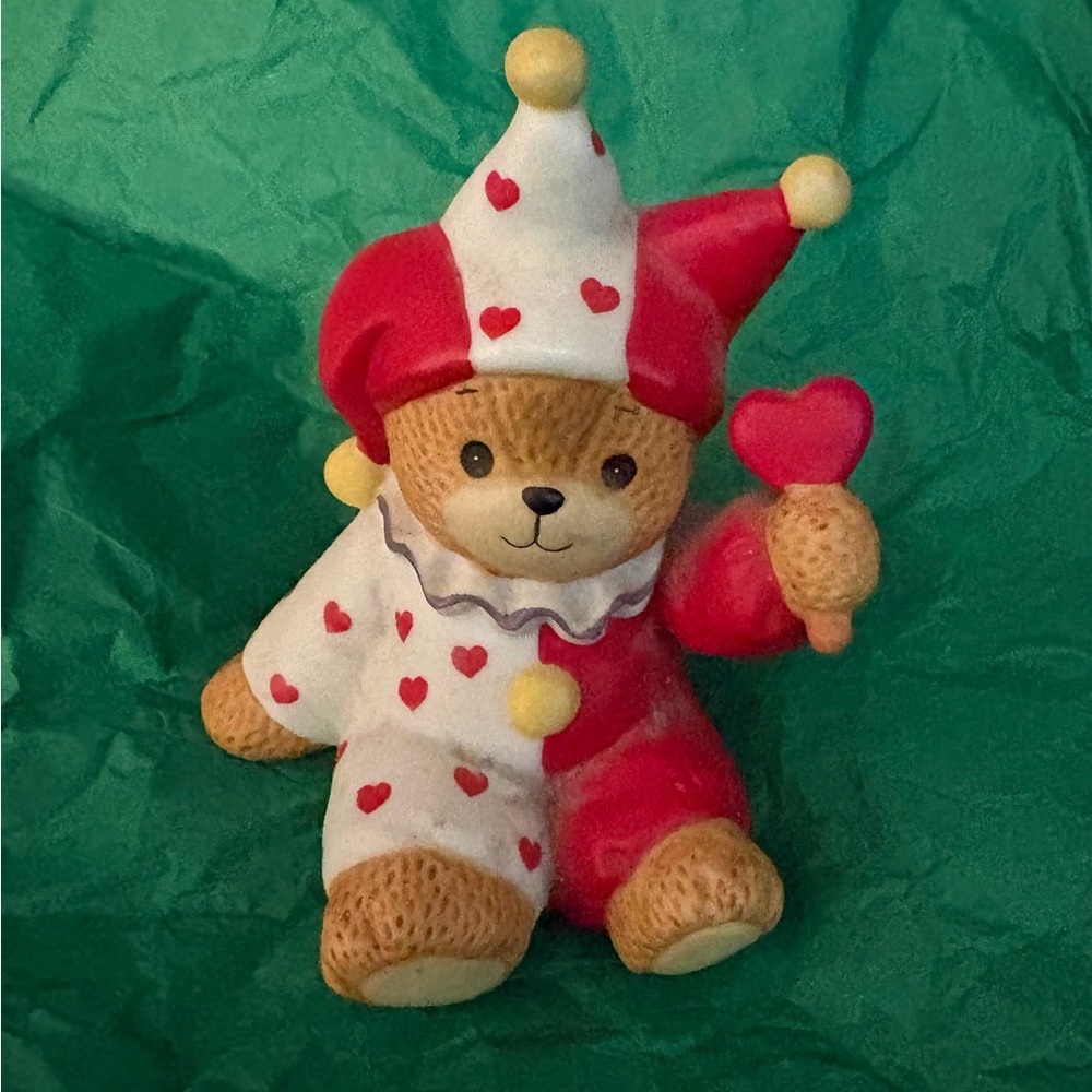 Heart Patterned Jester Bear Figurine
